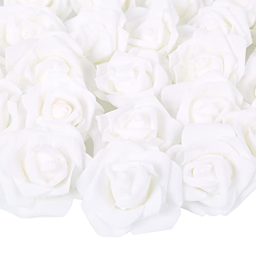 Artificial Rose Flower Heads, 100pcs White Foam Roses Artificial Flower Heads Fake Rose for DIY Wedding Bouquets Centerpieces Arrangements Party Baby Shower Home Decor (Stemless,White) - color: White, size: 100PCS