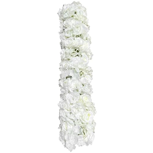1-Meter Flower Arrangement, Decorative Artificial Flower Row Greenery Garland Silk Floral Panel for Party Wedding Background Decor White