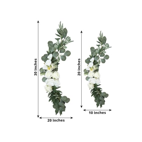 Efavormart Set of 2 White Silk Rose Floral Swags with Eucalyptus Greenery, Pre-Arranged Artificial Flower Arrangements for Wedding Arch Decor, Signs and Table Centerpieces - color: Type19