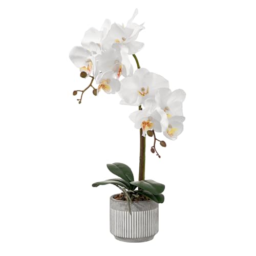 17.7" White Artificial Orchid Flowers in Ceramic Pot, Realistic Silk Phalaenopsis Arrangement with Stone, Waterproof Fake Orchid Plant for Bathroom, Home Office Table Top Centerpiece Decor(Orchid 2) - color: Orchid 2