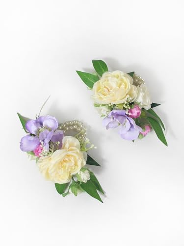 Rinlong 2Pcs Purple Wrist Corsage for Wedding, Prom, Homecoming | Bridesmaid, Mother of the Bride Corsage - color: 15-orange Pink