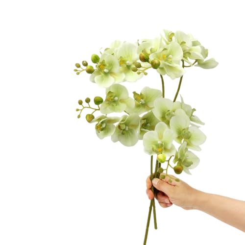 4-Pcs Artificial Flowers Real Touch Latex Phalaenopsis 17.7inch Artificial Orchid Stem Bouquets for Wedding Party Home Garden Decor,Green - color: Green