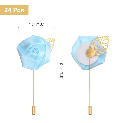 uxcell 24pcs Light Blue Rose Boutonnieres Flower Buttonholes Pocket Boutonnieres Pins for Wedding Ceremony Anniversary Prom Formal Dinner Party - color: Light Blue