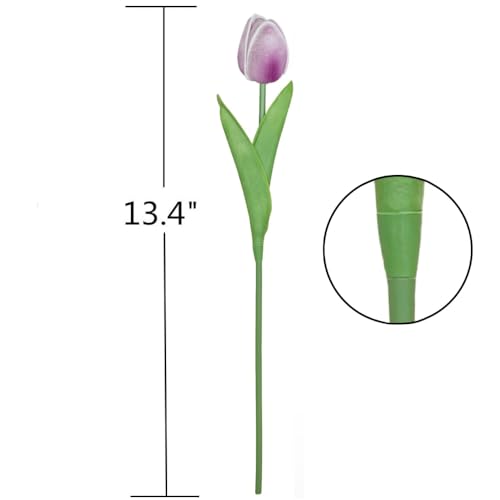 Artificial Tulips 10Pcs Real Touch Fake Tulips PU Flower Arrangement Bouquets for Home Party Decoration (Purple) - color: Purple