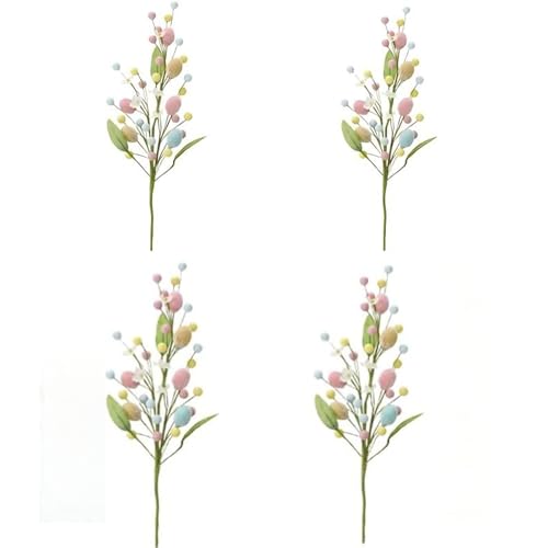 Artificial Easter Flower,4 Pcs Easter Colorful Egg Berries Decorations, Spring Flower Stems Egg Twig Branches, for Home Party Vase Flower Arrangement Centerpiece Decor