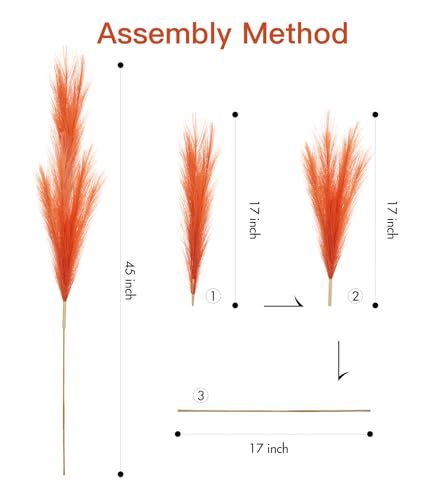 9 Pcs 45" Tall Pampas Grass Orange Decor, Long Stem Artificial Flower Floor Vase Large Faux Floral Pompas Fake Plants Dried Bouquet Arrangement Vase Filler for Boho Home Wedding Decoration - color: 9 Pcs 45" Orange Style