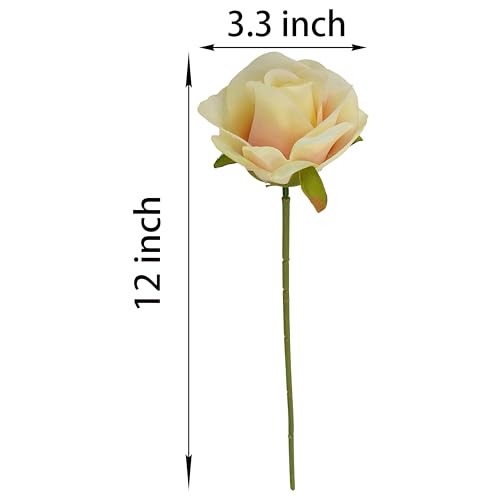 ATFL Artificial Satin Rose Flower Heads,42 Pcs Silk Rose Heads with Stems,3.3'' Rose Artificial Flowers Bulk,Artificial Rose Flower Heads for DIY Crafts Bouquet (42, Champagne) - color: Champagne
