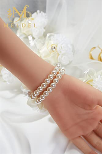 2pcs Beige-White Wedding Wrist Corsages Faux Silk Rose for Women | with Pearls for Brides, Bridesmaids, the Mother of the Bride, Prom, Homecoming, and Evening Party - color: 2pcs Beige Wrist Corsages
