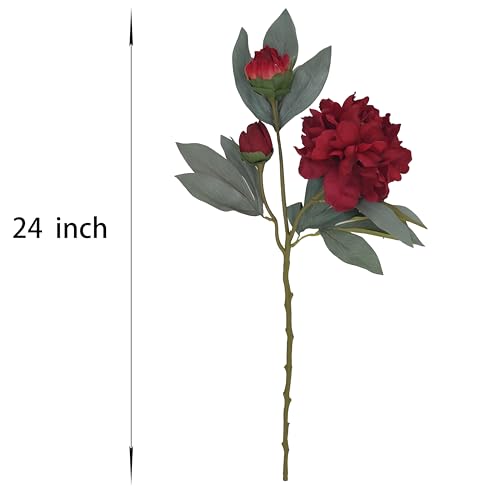 Peonies Artificial Flowers,4 Pcs Fake Silk Peonies with Stems Real Look,Peony Bush for Home Decor (4, red) - color: Red