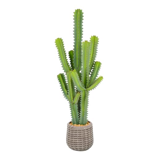 Artificial Cactus Plants, 4ft Tall UV-Resistant Fake Desert Cacti Plant in Brown Pot, Faux Floor Plants for Home Office Hotel Patio Balcony or Garden Indoor Outdoor Decor - size: 49"