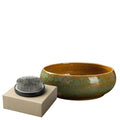 Water Lotus Bowl Planter Kit - Japanese Compote Bowl Ikebana Vase Set w/ 2.4" Floral Frog- Ideal for Ikebana, Flower Arrangement & Hydroponic Planting (Large-Terra) - color: Large-terra