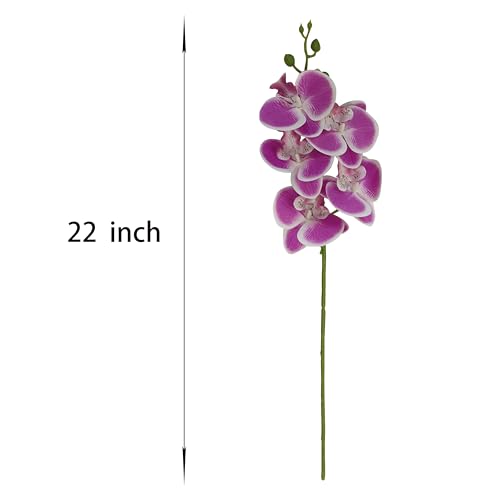 6 Purple Orchid Artificial Flowers Real Touch, 23'' Artificial Faux Realistic Latex Orchid Stem Bouquets, Fake Phalaenopsis Flower for Wedding Home Arrangement Décor (6, Rose red + White Edge) - color: Rose Red + White Edge