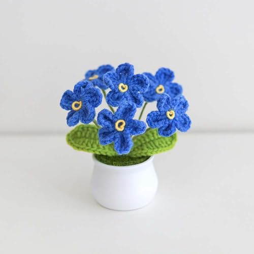 Knitting Crochet Flowers Potted Plants, Fake Forget Me Not Flowers for Friends, Family and Lover, Artificial Handmade Flowers for Valentines Birthday Wedding Gift and Home Decor (Blue) - color: Blue