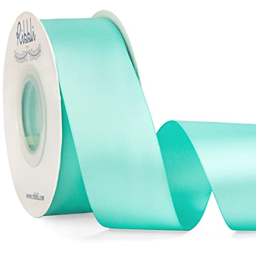Ribbli Aqua Blue Double Faced Satin Ribbon,1-1/2” x Continuous 25 Yards,Use for Bows Bouquet,Gift Wrapping,Wedding Decoration - color: Blue Aqua, size: 1-1/2 inch