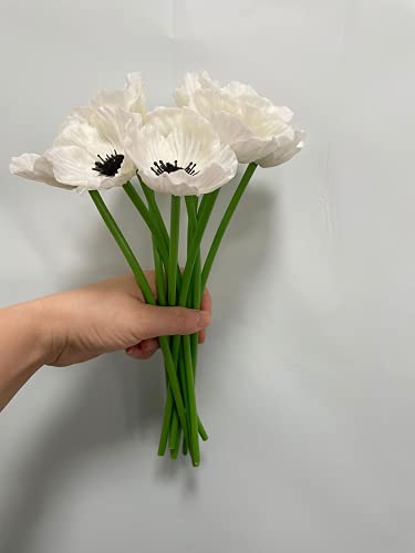 Rikyo 10 Stem 11" Bouquets Artificial Flowers Poppy Flowers,No Fade Faux Anemone Wild Flowers for Kitchen Table Centerpiece Vase,Home Greenery Wedding Holding Flowers Backdrop Arch Wall(White) - color: White