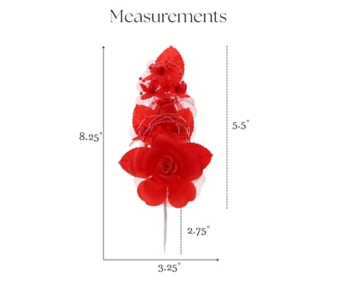 Set of 12 Artificial Silk Organza Craft Rose Flower, 12 Corsage Wristlet, 12 Pin Back DIY Boutonnieres for Wedding, Bridesmaids, Groomsmen, Quinceanera, Prom, Sweet 16 (Red) - color: Red