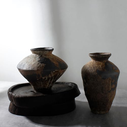 Rusty Ceramic Vase, Wabi Sabi Decorative Pottery Flower Vase for Centerpieces, Table, Living Room, Bedroom, Bathroom, Retro Country Farmhouse Decor - color: Rust-short, size: Small
