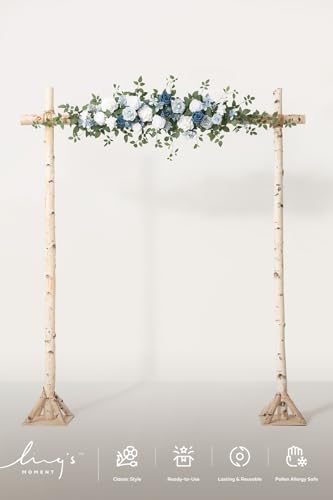 Ling's moment Wedding Arch Flowers - 6.5FT Floral Garland for Ceremony Arbor Backdrop Decoration - Artificial Rose Floral Swag for Sweetheart Table Birthday Party, Baby Shower, Dusty Blue Navy - color: Blu-dusty Blue & Navy