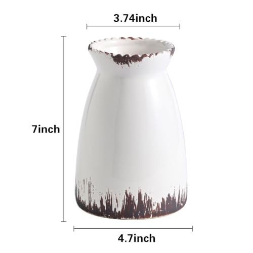 hjn Ceramic Vase Modern Minimalist Table Centerpiece, Round Smooth Flower Holder for Living Room, Shelf, Mantel, Wedding & Home Decor -Cream-7" H - color: White Antique-7inch