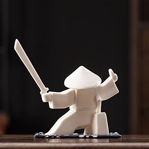 LYART Tea Pet Warrior Statue Figurine Tea Ornament Accessories Cute Kung Fu Tea Decoration Gift for Tearoom Home Office Children's Day Gift for Tea Lover - color: Whiteb