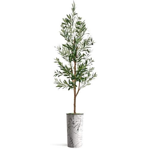 Artificial Tree in Abstract Ink Planter, Fake Olive Silk Tree for Indoor and Outdoor Home Decoration - 68" Overall Tall (Plant Pot Plus Tree) - style: Olive Tree