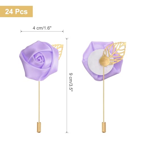 uxcell 24pcs Light Purple Rose Boutonnieres Flower Buttonholes Pocket Boutonnieres Pins for Wedding Ceremony Anniversary Prom Formal Dinner Party - color: Light Purple
