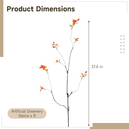 Homaisson 8 PCS Artificial Fall Branches, 38in Faux Red Leaf Stems | 38in bendable red leaf stems for tall vase filler, Thanksgiving table, mantel, fireplace, centerpiece and home decor - color: Red