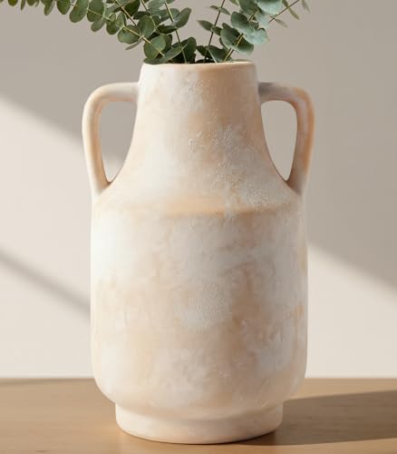 Ceramic Flower Vase, 10.6" Rustic Farmhouse Decorative Vase, Wide Ceramic Pottery Vase for Fresh Flowers, Pampas Grass, Living Room, Fireplace Mantel, Table and Shelf Decor - color: Rustic-6.7"l X 6.3"w X 10.6"h