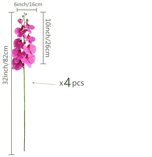 Artificial Phalaenopsis 4 Pcs Artificial Flowers Artificial Orchid Flowers Stem Fake Plants for Décor (Purple) - color: Purple