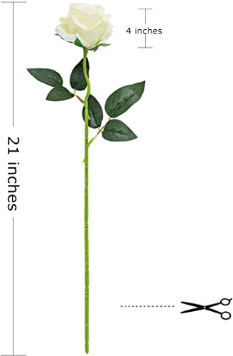Laelfe 12 PCS Artificial Flowers Roses Silk Flowers Fake Long Stem Artificial Roses for Home Wedding Bathroom Kitchen Decorations - color: Off White