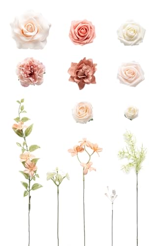 Ling's moment Blush Garden & Cream Artificial Flowers Greenery Mini Box Set, Pink & White Fake Flower for DIY Wedding Bridal Bouquet, Centerpieces Decor, Floral Arrangement Decor, Baby Shower etc. - color: Garden Blush