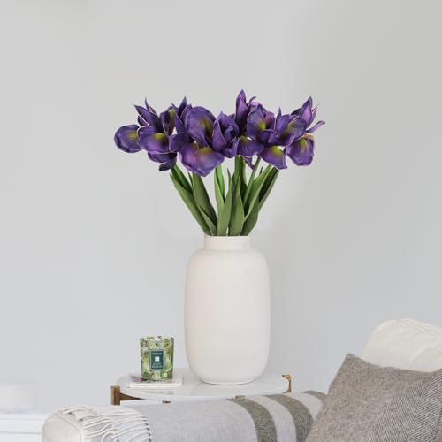 Purple Iris Flowers Real Touch 6 PCS Iris Artificial Flowers 18.9 in Long Stems Flowers for Decoration for Wedding Bridal Home Kitchen Party(Dark Purple) - color: Dark Purple