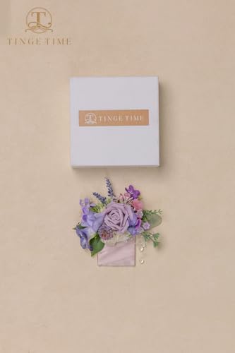 TINGE TIME Luxury Groom Boutonniere for Wedding, 1 PCS Pocket Boutonniere for Men, Artificial Corsage for Wedding, Prom, Homecoming, Anniversary, Graduation (Violet&Mistyrose) - color: Violet & Misty Rose