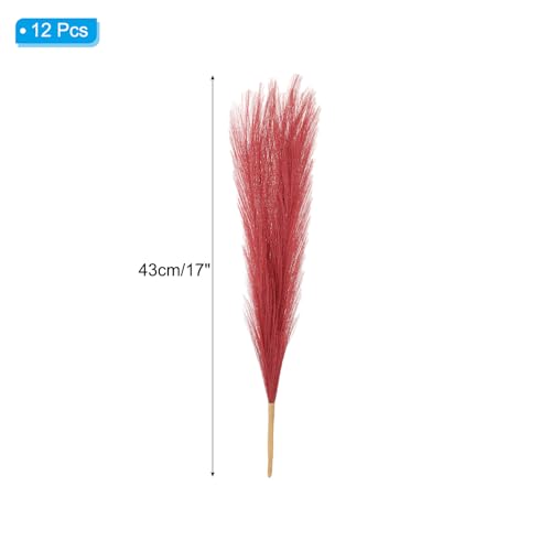 PATIKIL 17 Inch Faux Pampas Grass, 12 Pcs Boho Decor for Home Decoration Artificial Tall Fluffy Stems for Wedding Flower Party Vase Arrangement Centerpieces, Wine Red - color: Wine Red