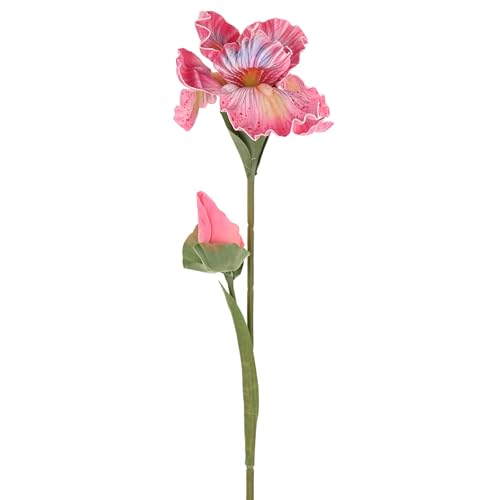 M METERXITY 1-Pack Pink Artificial Iris Flowers with Flower Bud,17.7 Inch Faux Iris PU Bouquets Real Touch Faux Flowers for Home/Wedding/Christmas/Party - color: Pink
