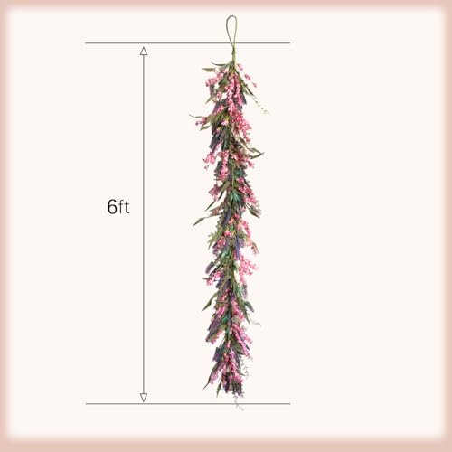 idyllic Purple Lavender Garland – 6ft Artificial Flower Vine for Summer Wreaths, Home Decor Wedding Parties Spring Garland for Indoor/Outdoor Use - size: 6 Ft