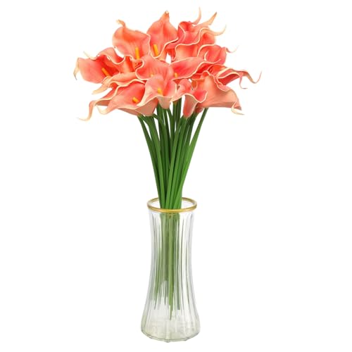 HARFINGTON 20pcs Artificial Calla Lily Fake Silk Flowers Bouquet Real Touch for Home Garden Wedding Party Decoration, Coral - color: Coral