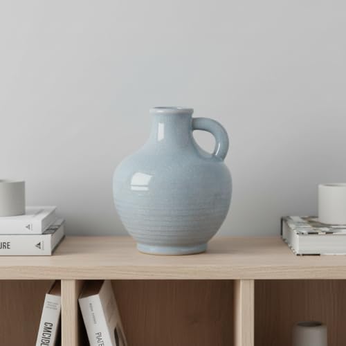 Sunddo Blue Ceramic Vases for Home Decor, 6 Inch Modern Decorative Vase with Handle, Small Flower Vase for Centerpiece, Entryway Living Room Dining Table Farmhouse Office Decor - color: Light Blue - 6, size: 6 Inch