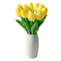 10 Stems Yellow Real-Touch Artificial Tulips with Premium Glazed Ceramic Vase – Modern Farmhouse Table Centerpiece（ Premium Vase+Yellow） - color: Premium Vase+yellow