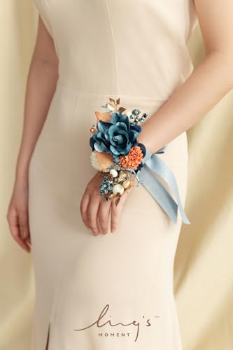 Ling's moment 2pcs Prom Wrist/Shoulder Corsage Artificial Flower, Girl/Mother Homecoming/Wedding Corsage Wristlet Décor, etc. Blue Pompon Mum - color: Blu-blue & Pompon Mum