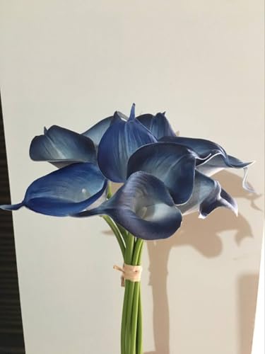 20Pcs 2.1 Inch Deep Purple White Calla Lily Artificial Flowers Faux Calla Lily Fake Flowers Bulk Real Touch Latex Calla Lilies Flowers for Home Wedding Party Plant Decoration Table Centerpieces - color: Deep Purple White