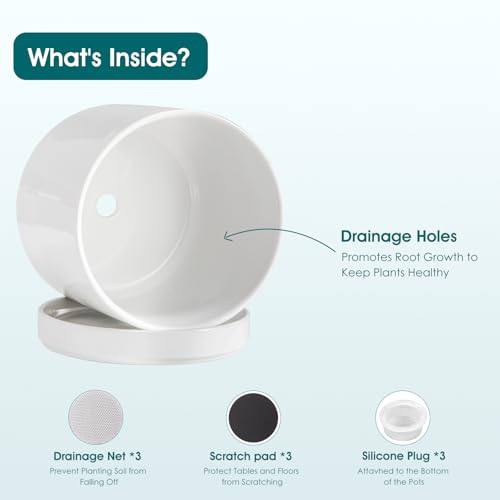 vancasso Ceramic Planters, Plant Pots for Indoor Plants, 6.25+8.25+10.25 Inch Ceramic Pots for Plants, Flower Pots with Drainage Holes, Planters Pot for Indoor House Plant, Set of 3, White - color: White, size: 6.25 + 8.25 + 10.25 Inch