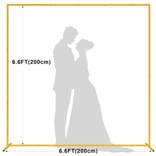 Wokceer Wedding Arch Backdrop Stand Square 6.6FTx6.6FT Gold Metal Balloon Arch Stand Garden Arbor Backdrop Frame for Wedding Birthday Party Baby Shower Photo Booth Background Decoration - color: Gold, size: 6.6FT x 6.6FT