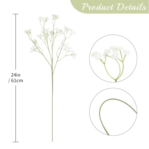 12PCS White Babys Breath Artificial Flowers, 24inch Real Touch Flowers Fake Babies Breath Gypsophila Bouquet for Wedding Floral Arrangement Party Home Decoration(White) - color: White
