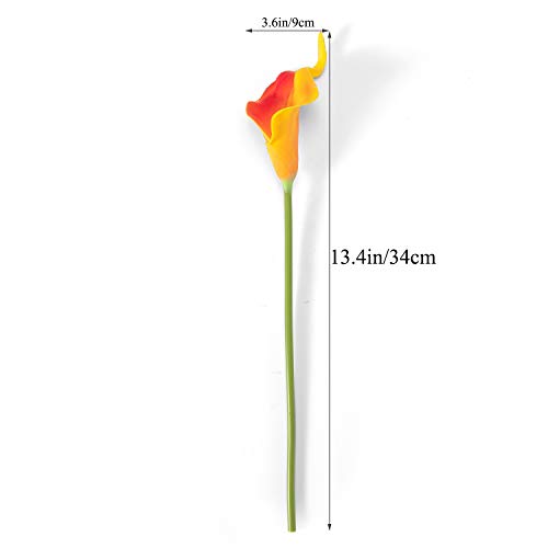 Crafjie 22pcs 13.4 Inch Orange Flowers Artificial Calla Lily Flowers, for Home Decor for Spring Flowers, Home Kitchen, Wedding Decorations, and centerpieces（Sunset） - color: Sunset