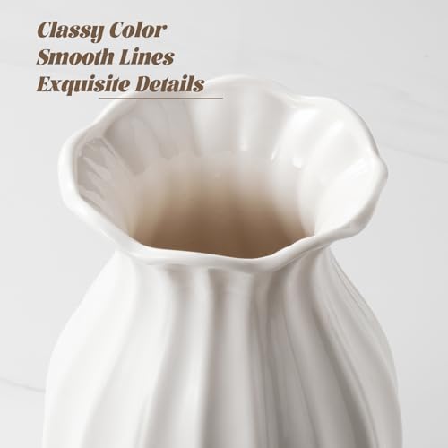 White Ceramic Vase, 7.8 Inch Flower Vase Home Decor Modern Decorative Vases for Bouquet, Unique Vases for Farmhouse Living Room Cabinet Table Centerpieces Wedding Decorations