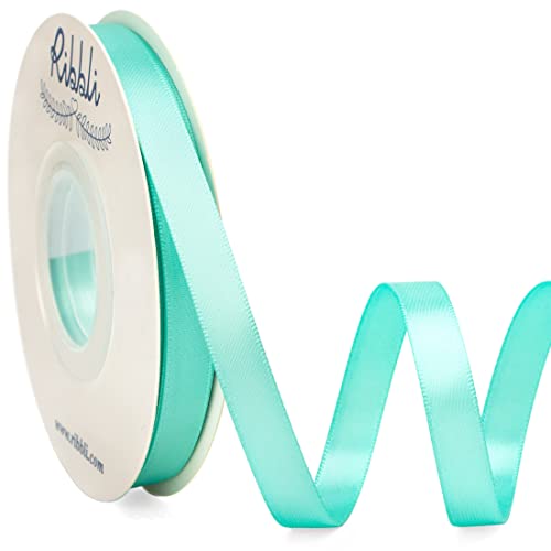 Ribbli Double Faced Aqua Blue Satin Ribbon,3/8” x Continuous 25 Yards,Use for Bows Bouquet,Gift Wrapping,Floral Arrangement - color: Blue Aqua, size: 3/8 inch