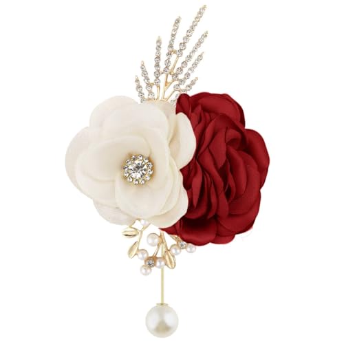Satin Rose Corsage and Boutonniere Set for Bride Groom Bridesmaids Groomsmen Wedding Homecoming Flowers Prom Party Suit Accessories (Burgundy) - color: Burgundy