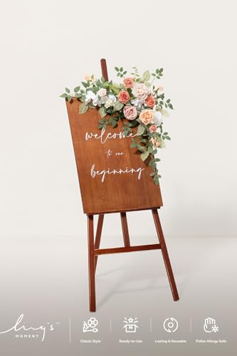 Ling's moment Wedding Artificial Welcome Sign Flowers Swag Arch Floral Garland Decorations Growing Blush Ceremony Reception Entrance Entryway Party Banquets Easel Wall Home Outdoor(NOT Include Sign) - color: Growing Blush