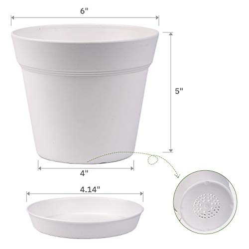 homenote Pots for Plants, 15 Pack 6 Inch Plastic Planters with Multiple Drainage Holes and Trays,Plant Pots for All Home Garden Flowers Succulents (White) - color: White-15 Pcs, size: 6 Inch
